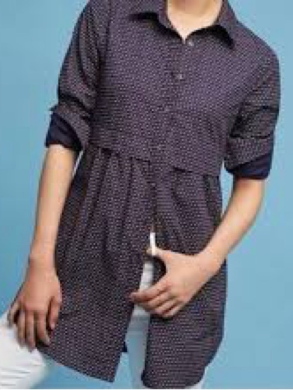 Maeve Anthropologie Aled Blouse Navy Button Down Empire Waist Tunic Top XS